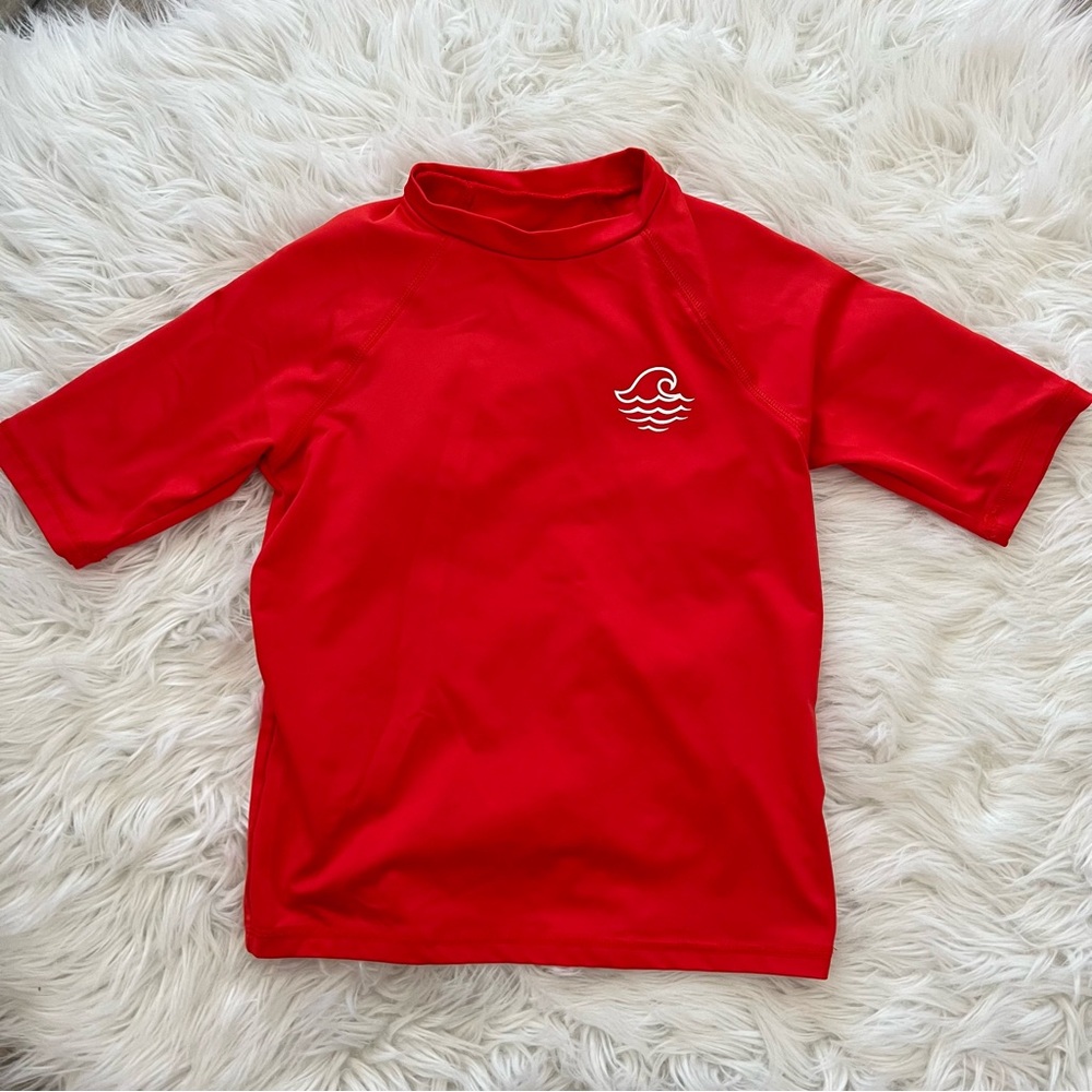 Red Swim Shirt UV Protection Art Class Size Small 6-7